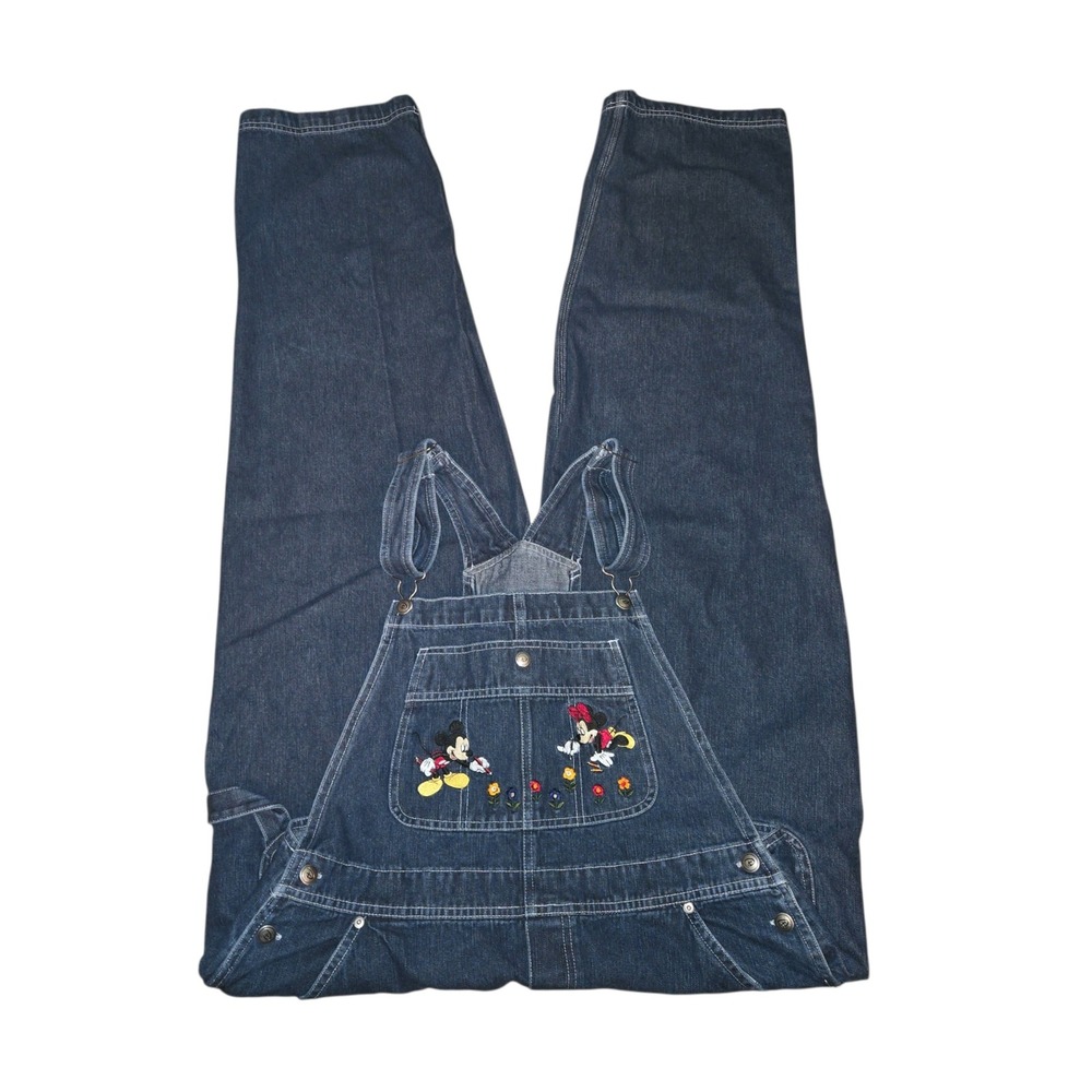 Disney Overalls Women XL Dark Blue VTG 90s Y2K Mickey Minnie Embroidered Bibs